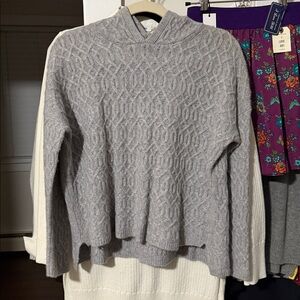 Aqua Cashmere Sweater Cable Knit Hooded Gray Women's Size Large